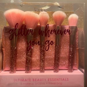 Nicole Miller Make Up Brush Set & Travel Bag New! NIB Glitter